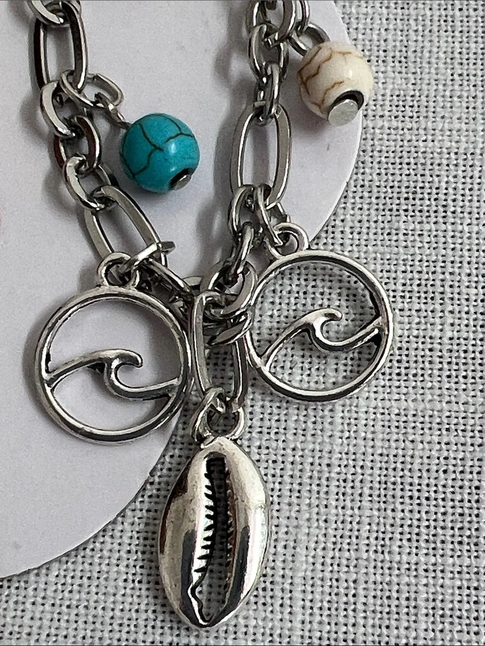 🌞 Sterling Silver Charm Bracelet w/Turquoise Accents Turtles Dolphins Whales OS